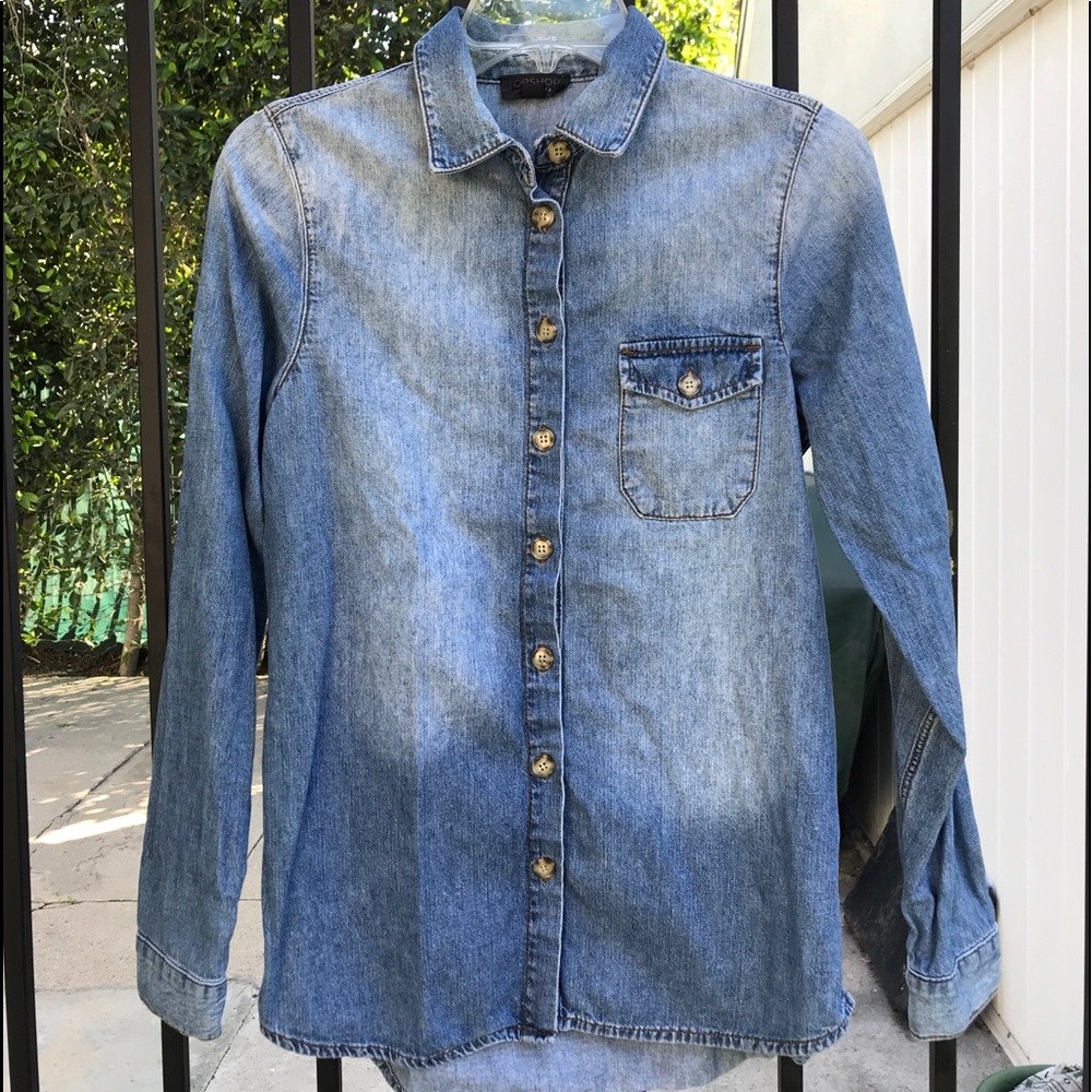 Topshop Denim Button Down Boyfriend Shirt Size 4
